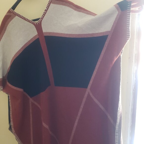 Chic Colorblock Shawl Colorblock Paris Cardigan Wrap Poncho - Picture 2 of 6